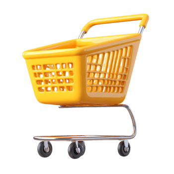 Yellow Shopping Cart on Transparent Background render yellow shopping cart png