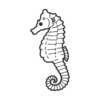 Black and white seahorse drawing with detailed line art on white background vector