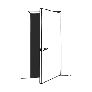 Black and white of an open door on white background vector