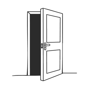 Black and white of an open door with a dark interior vector