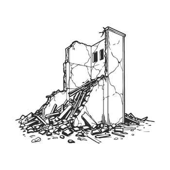 Structural ruins with debris and broken walls vector