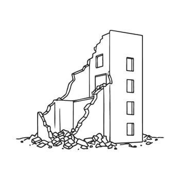 Black and white outline of a partially collapsed building vector
