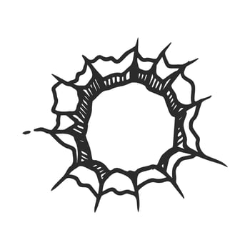 Hand drawnshattered glass with jagged cracks and circular opening vector