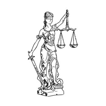 Lady justice with scales and sword and symbol of law and fairness vector