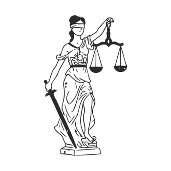Blindfolded lady justice holding scales and sword vector