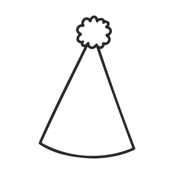 Simple party hat icon with pomandpom in black outline on white background vector