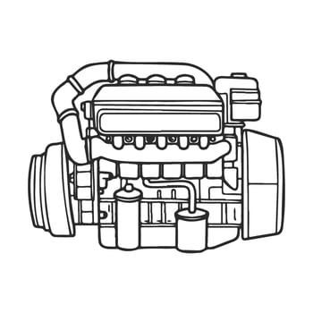 Hand drawncar engine with detailed mechanical components vector