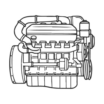 Detailed line art of mechanical car engine design vector