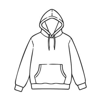 Black and white hoodie sketch with drawstring and front pocket vector