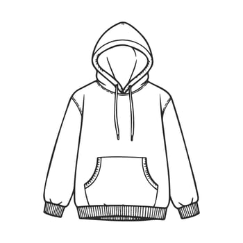 Monochrome hoodie sketch with front pocket and drawstrings vector
