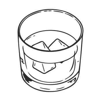 Hand drawnglass of whiskey with ice cubes vector