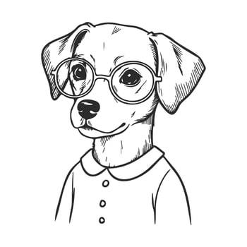 Cute dog wearing glasses and shirt sketch vector