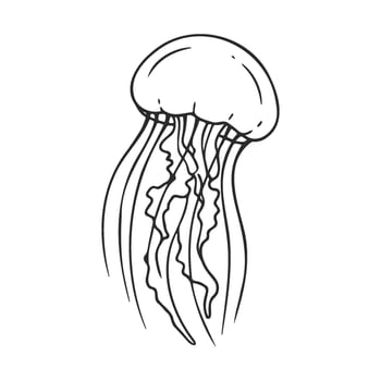 Intricate jellyfish line art in black and white vector