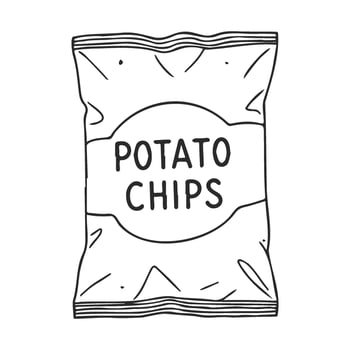Black and white of potato chips bag with label vector