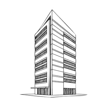 Modern architectural sketch of tall urban building with geometric facade design vector