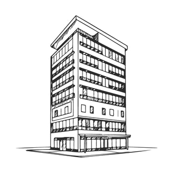 Sketch of modern multiandstory office building exterior vector