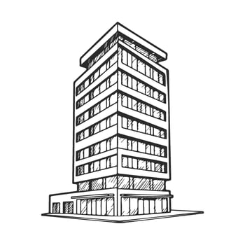 Black and white sketch of a modern multiandstory office building vector