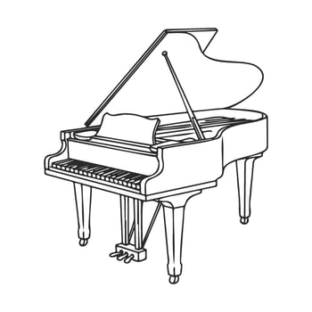 Elegant black and white line drawing of a classic grand piano with open lid vector