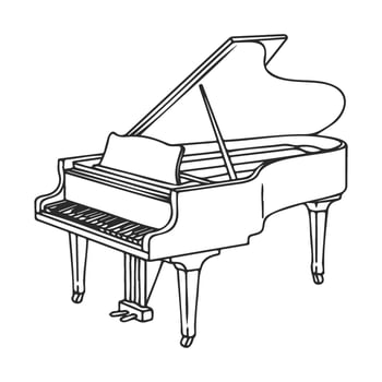 Elegant grand piano outline and black and white sketch of musical instrument vector