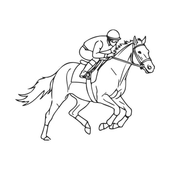 Outline of jockey on horse in motion equestrian racing art vector