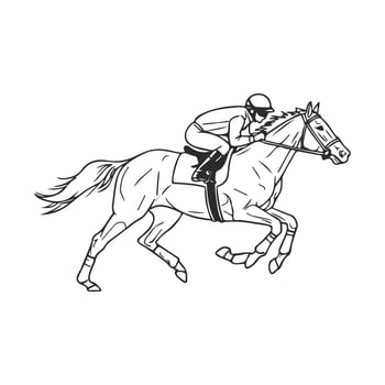 Jockey riding galloping horse in dynamic outline vector