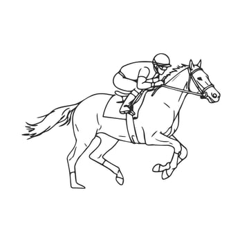 Line art of jockey riding horse dynamic movement and sport vector