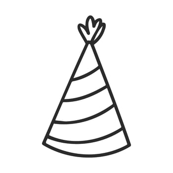 Black and white striped party hat with pom-pom outline vector