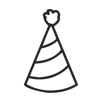 Black and white party hat icon - simple outline drawing vector