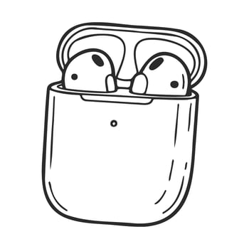 Black and white of wireless earbuds in charging case vector