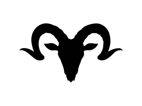 silhouette illustration of a goat's head with strong horns vector
