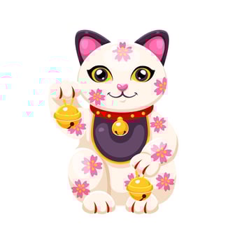 Floral cat illustration with bells vector