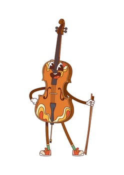 Cartoon groovy contrabass, double bass instrument vector