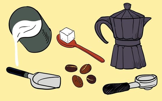 Coffee making doodle hand-Drawn barista tools and Illustration isolated design elements set vector