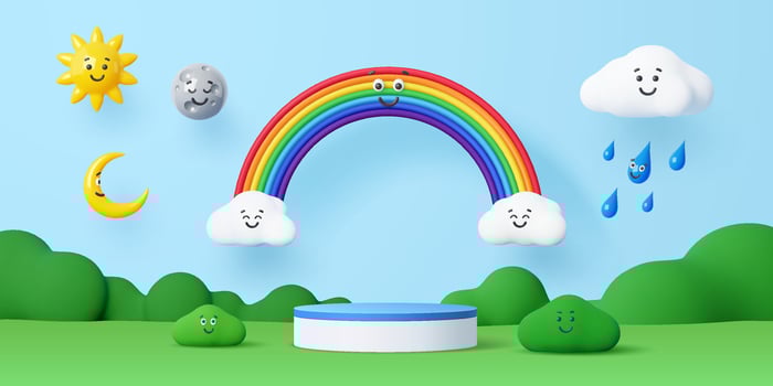 3d kids podium stage with weather characters vector