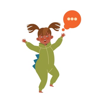 Child in dinosaur costume with speech bubble vector