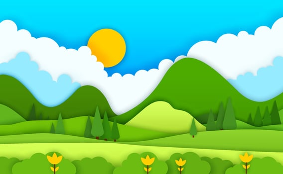 Scenic landscape with mountains and sun vector