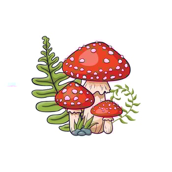 Red mushrooms with green ferns vector