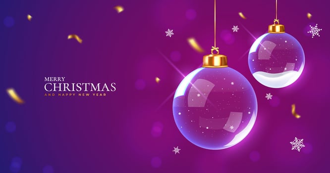 Christmas ornaments on purple background vector