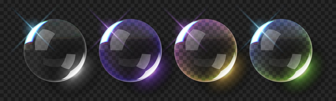 Colorful soap bubbles on transparent background vector