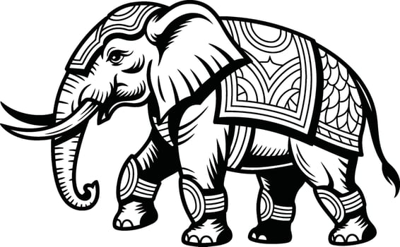 Decorated elephant walking with tribal patterns animal vector
