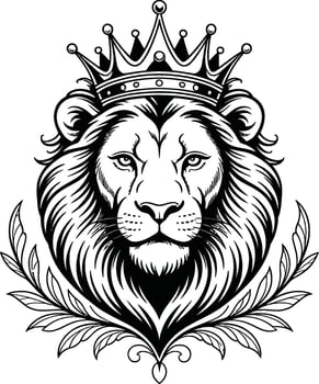 Majestic Lion Head with Crown and Laurel Wreath king vector