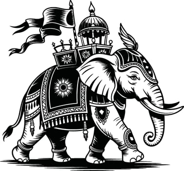 Decorated Elephant with Rider Canopy and Flag indian elephant vector