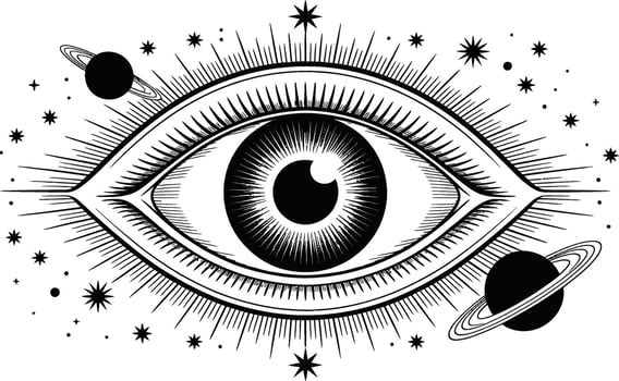 Mystical All Seeing Eye with Planets and Stars celestial vector