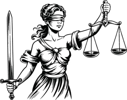 Lady Justice Blindfolded Holding Scales and Sword legal vector