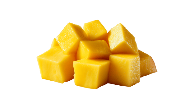 Fresh diced mango cubes arranged naturally png
