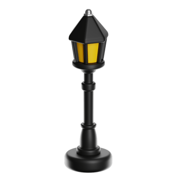 Black street lamp with yellow light png