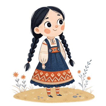 A cartoon girl in a traditional dress png