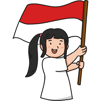 Cute little Indonesian girl holding Indonesia flag png