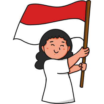 A cute girl holding Indonesian flag png