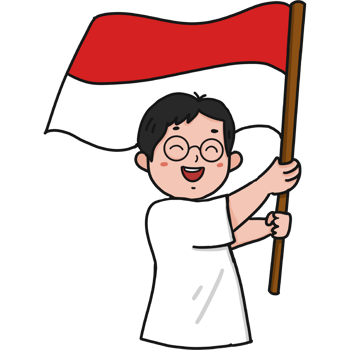 A boy with glasses holding Indonesian flag png
